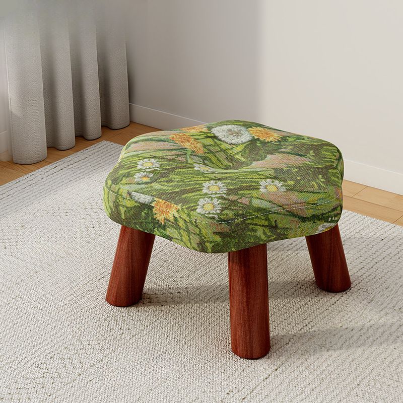 Trendy Flower Pattern Standard Ottoman with Multicolor Upholstery, Timber Frame, and Button-tufted Design