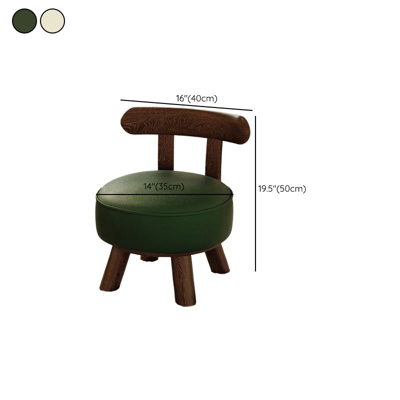 Casual Circular-shaped Solid Color Standard Ottoman in Pleather with Chalk/Jade Green Upholstery