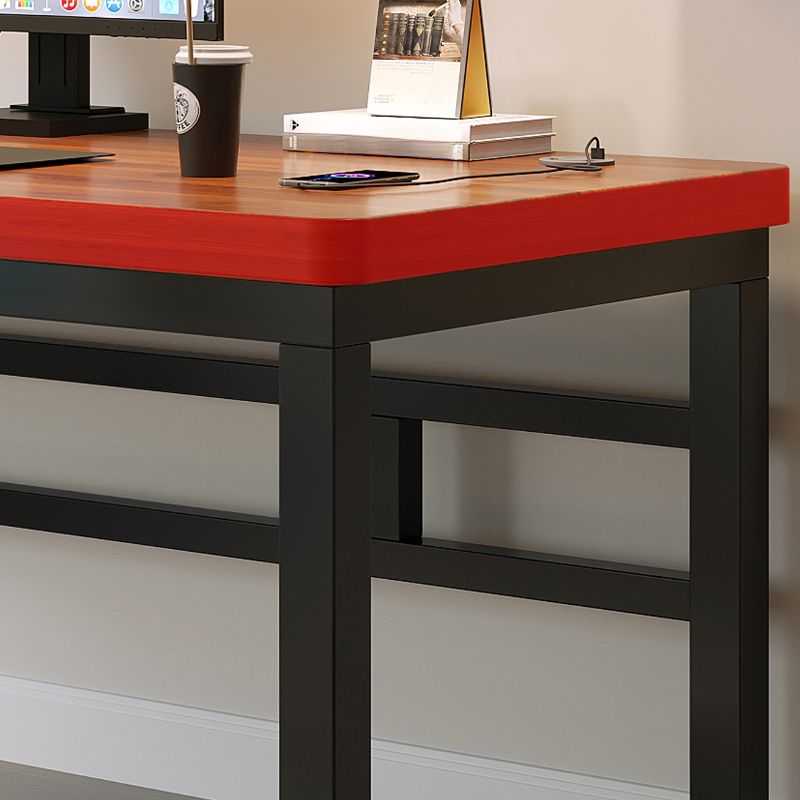 Black/Chalk Rectangular Metal Table with Cable Management, Crack Resistant Twin Support Base, and Rounded Corners