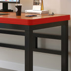 Black/Chalk Rectangular Metal Table with Cable Management, Crack Resistant Twin Support Base, and Rounded Corners