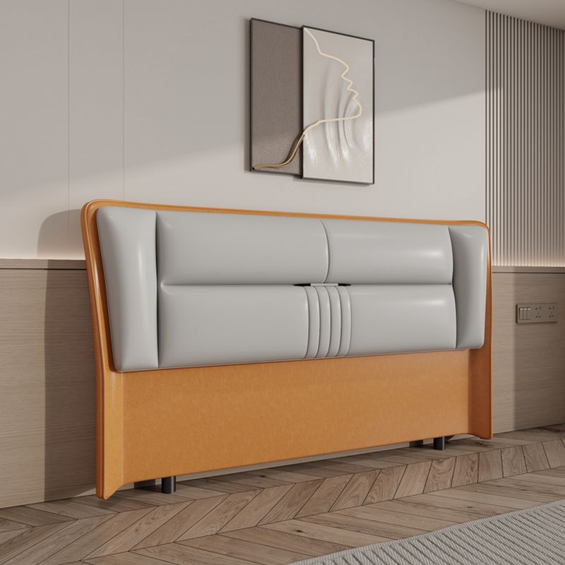 Trendy Wingback Headboard with No Distressing in Natural Wood, Rectangle Shape for Full/Queen Bed with Sponge Upholstery and Standard Height