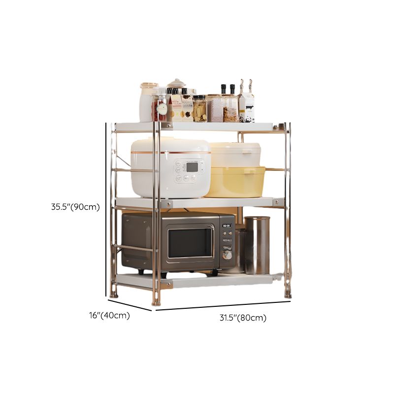 White Modern Standard Baker's Rack with Metal Frame and Wood Shelves