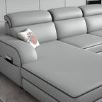Modish Solid Color Tear Resistant Standard Sofa in Light Gray with Seats 5/Seats 4/Seats 3, Receptacle Storage, and 2 Pillows