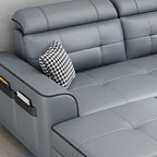 Modish Solid Color Stain Resistant Standard Sofa in Light Gray, Seats 5/4/3 with Receptacle and 2 Pillows