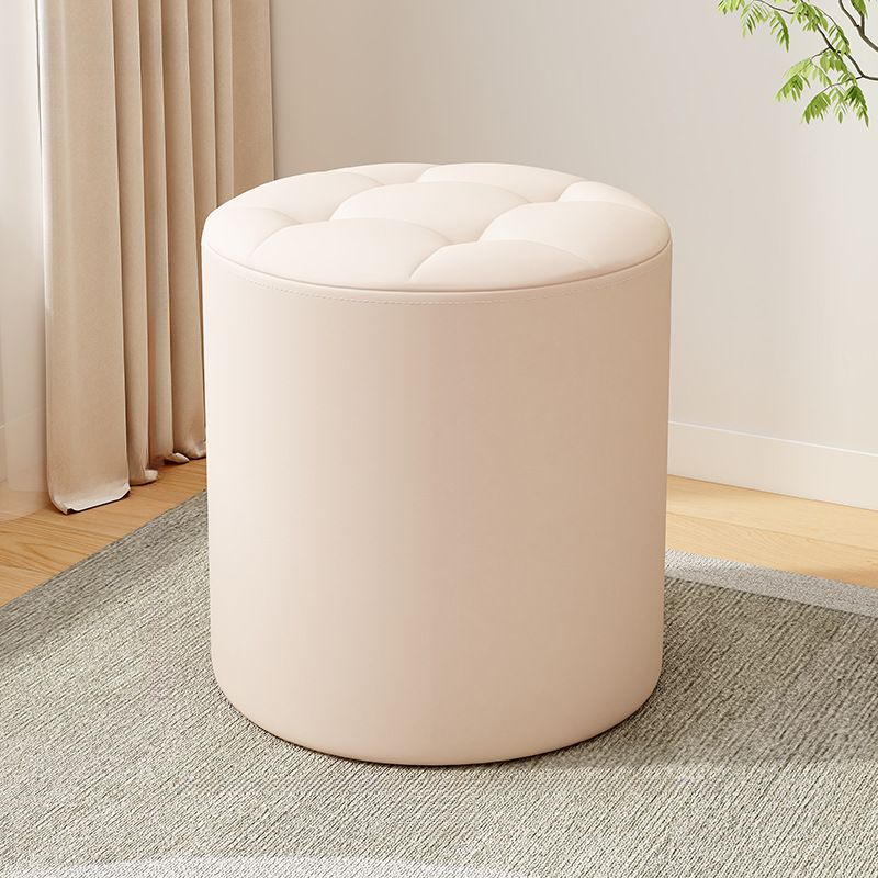 Casual Azure/Cream/Citrus Color Solid Color Vinyl Leather Rounded Decorative-stitched Standard Ottoman