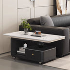 Wagon Wheel Base Oblong Cart Coffee Table with Caster Wheels