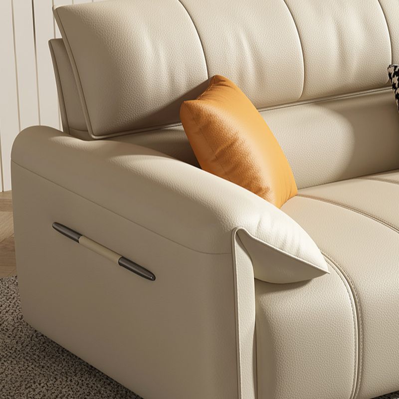 Tear Resistant Standard Sofa/Single Sofa in Full Grain Leather Off-White with 4 Pillows/1 Pillow
