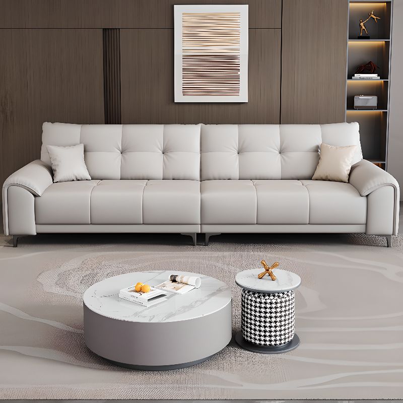 Contemporary Modern Solid Color Water Resistant Standard Sofa in Off-White for 4-seater/3/2 People with 2 Pillows