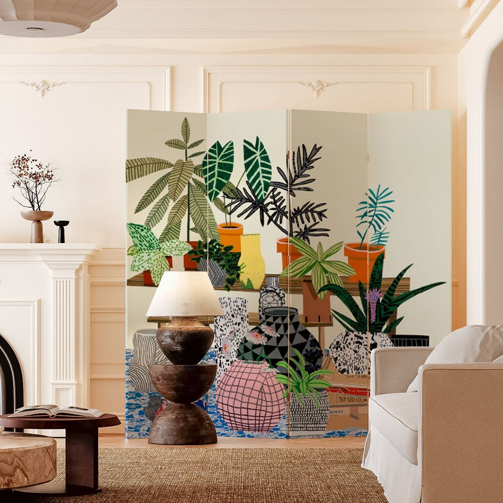 Multicolor Opaque Natural Wood Screen Divider with Fold-up Double Sided Print and Independent 5 Panels/4 Panels/3 Panels
