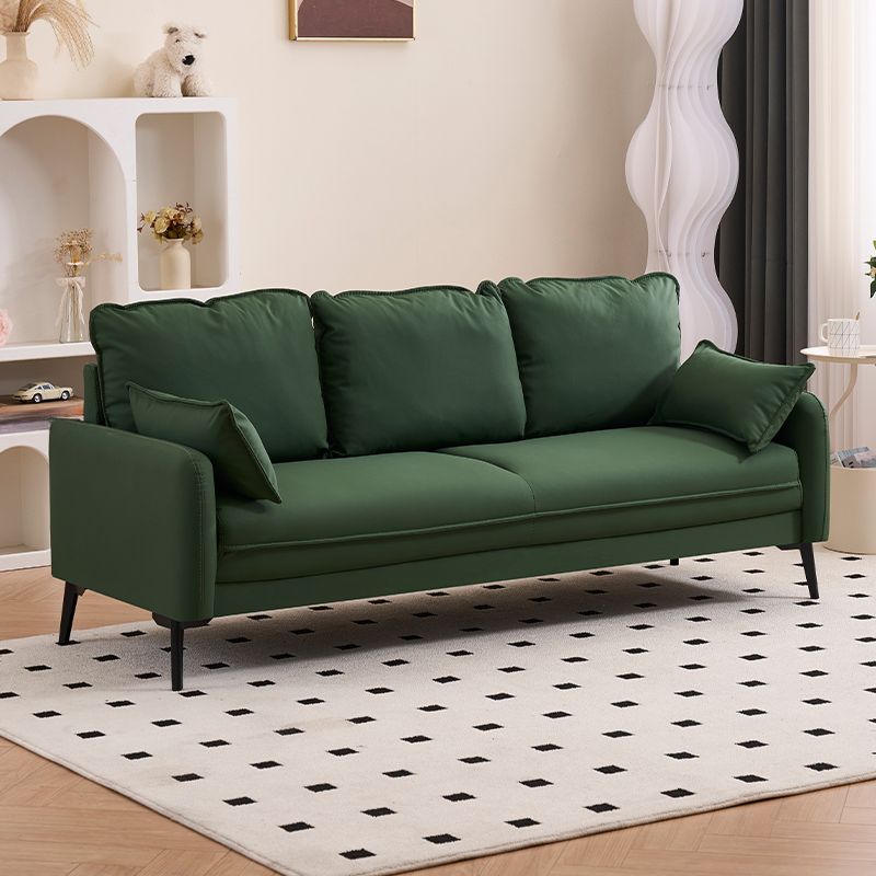 Simple Off-White/Amber Color/Gray Stain Resistant Solid Color Synthetic Leather Floor Sofa with 2 Pillows for 3-seater