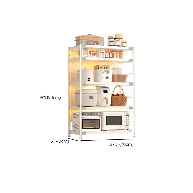 White Modern Standard Baker's Rack with Metal Frame and Manufactured Wood Shelves
