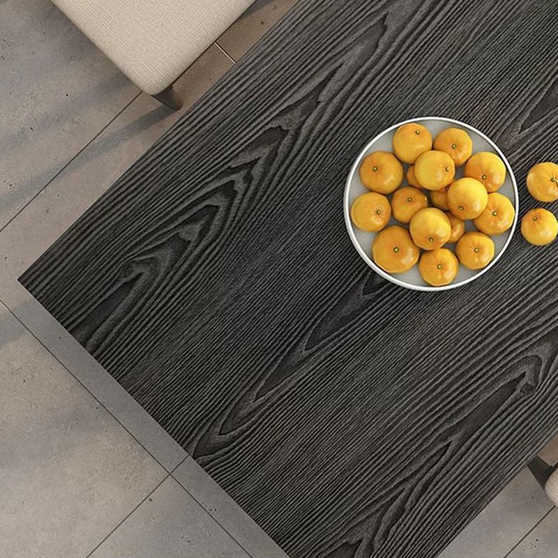 Contemporary Matte Black Solid Wood Kitchen & Dining Table with Sled Base and Fixed Table for 6-person Seat