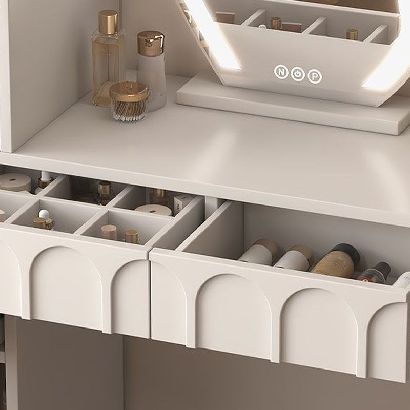 Modish Standard/Small Vanity Set with Laminate Table Top, White Chair, 2 Drawers/1 Drawer, and Light Up Mirror