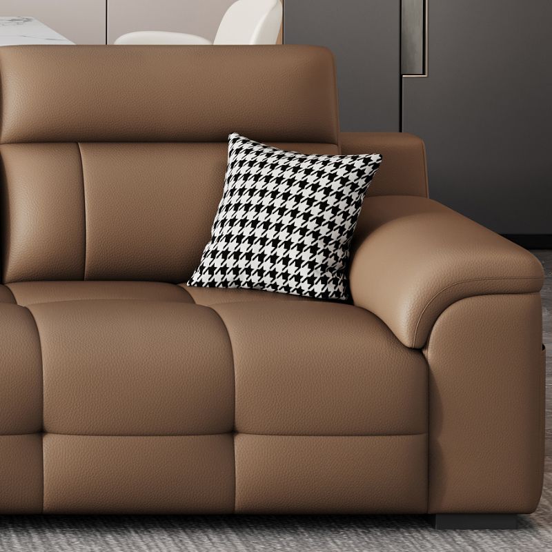 Contemporary Modern Solid Color Water Resistant Standard Sofa in Light Brown, 4-seater with 2 Pillows