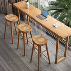 Modern Rectangular Pine Wood Pub Table with Sled Base in Wood Grain
