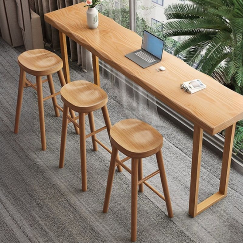 Modern Rectangular Pine Wood Pub Table with Sled Base in Wood Grain