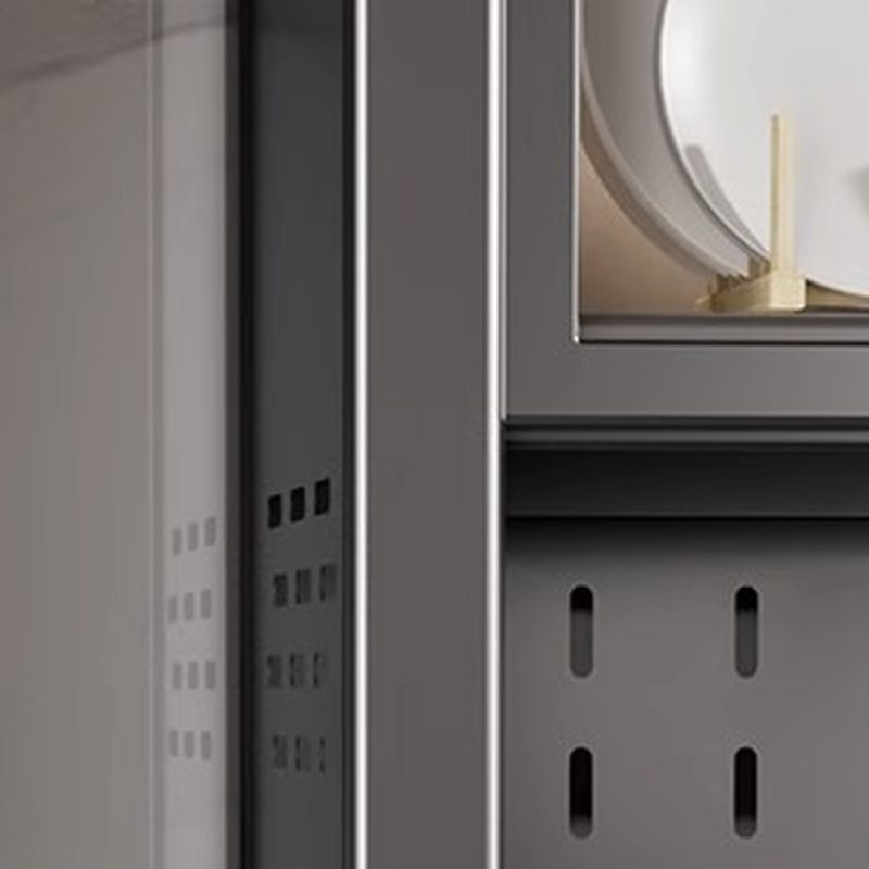 Minimalist Narrow Sideboard with Kitchen Cupboards, Sintered Stone Countertop, Glass Doors, and Adjustable Shelving