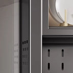 Minimalist Narrow Sideboard with Kitchen Cupboards, Sintered Stone Countertop, Glass Doors, and Adjustable Shelving
