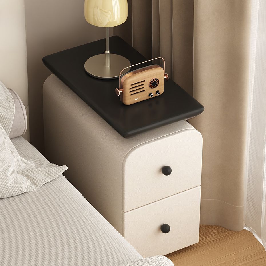 Modish Curved Nightstand with 2 Drawers and Natural Wood Countertop