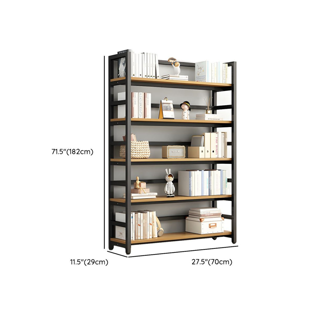 Modern Metal Display Stand with Wooden Shelves and Open Storage
