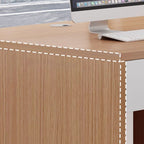 Natural Finish Timber Floor Mounted Cabinet with Drawers Included, 3/2/1 Drawer Stump Base, Cable Management, and Front Splash