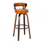 Casual Rawhide Bar Stools in Light Gray/Cream/Amber Color with Back, Turned Swivel, Round Top, and Leg Rest