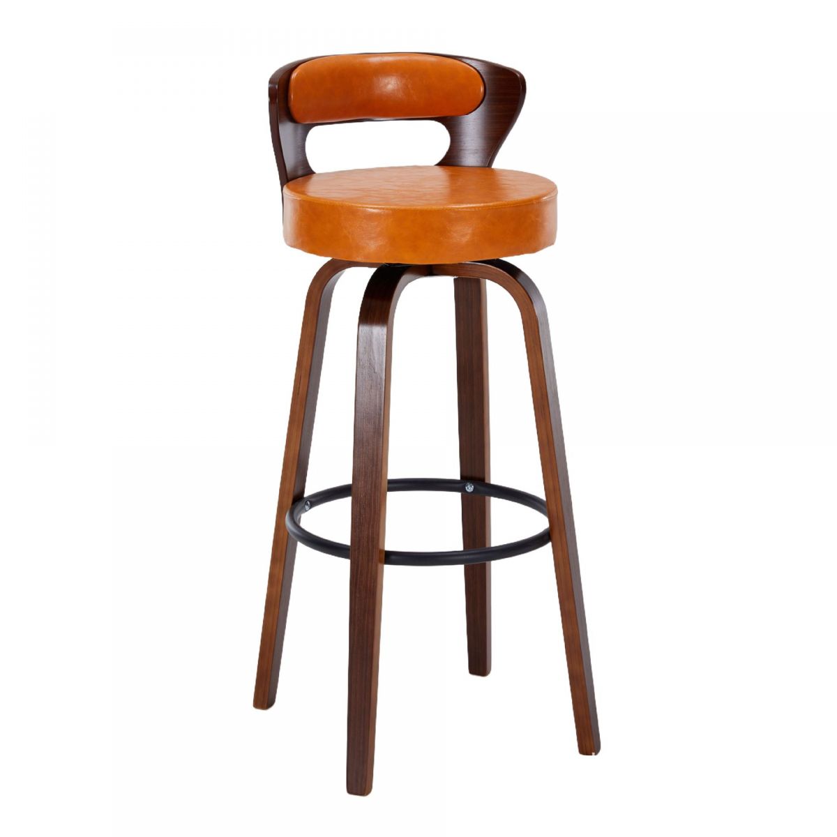 Casual Rawhide Bar Stools in Light Gray/Cream/Amber Color with Back, Turned Swivel, Round Top, and Leg Rest