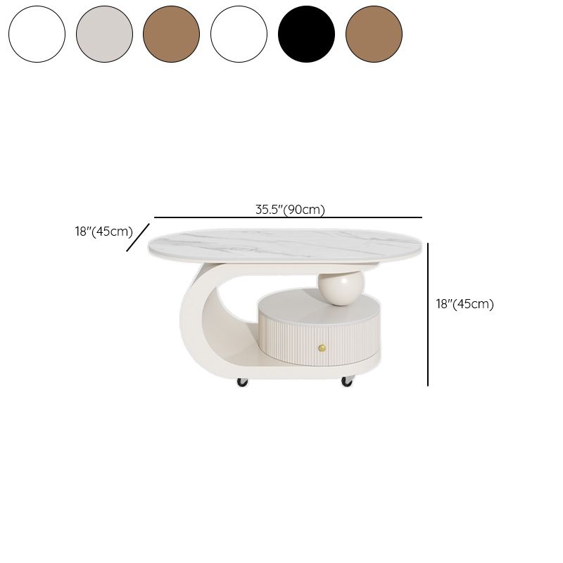 Oval Cart Coffee Table with Wagon Wheel Base and Caster Wheels