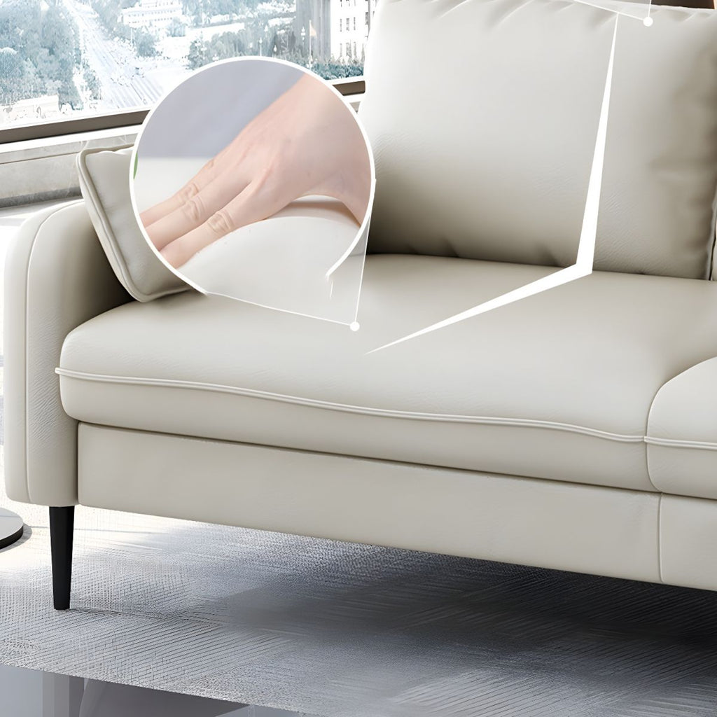 3-Seater Faux Leather Sofa Mid Century Loose Back Square Arm Settee