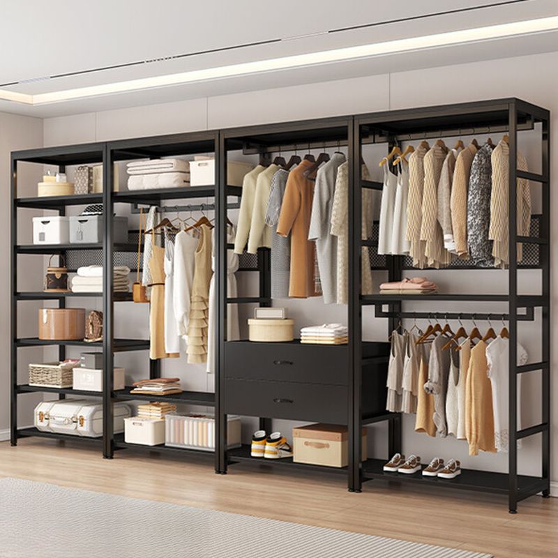 Ink Contemporary Steel Coat Rack with Receptacle, 2 Shelves, Alloy Bench, and Shoe Storage