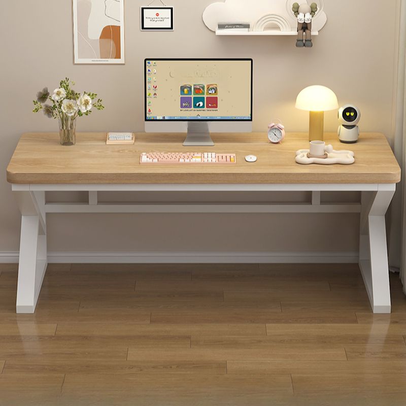 Casual Writing Desk with Easy Assembly, Crack Resistant, Sleigh Base in Chalk/Sepia/Natural, Unattached Installation, Engineered Wood Top
