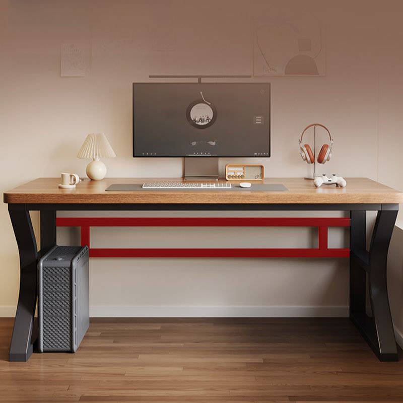 Chalk/Dove Grey/Wood Color Rectangular Carbon Steel Table with Scratch Resistant Toboggan Base and Cable Management, Featuring Rounded Corners
