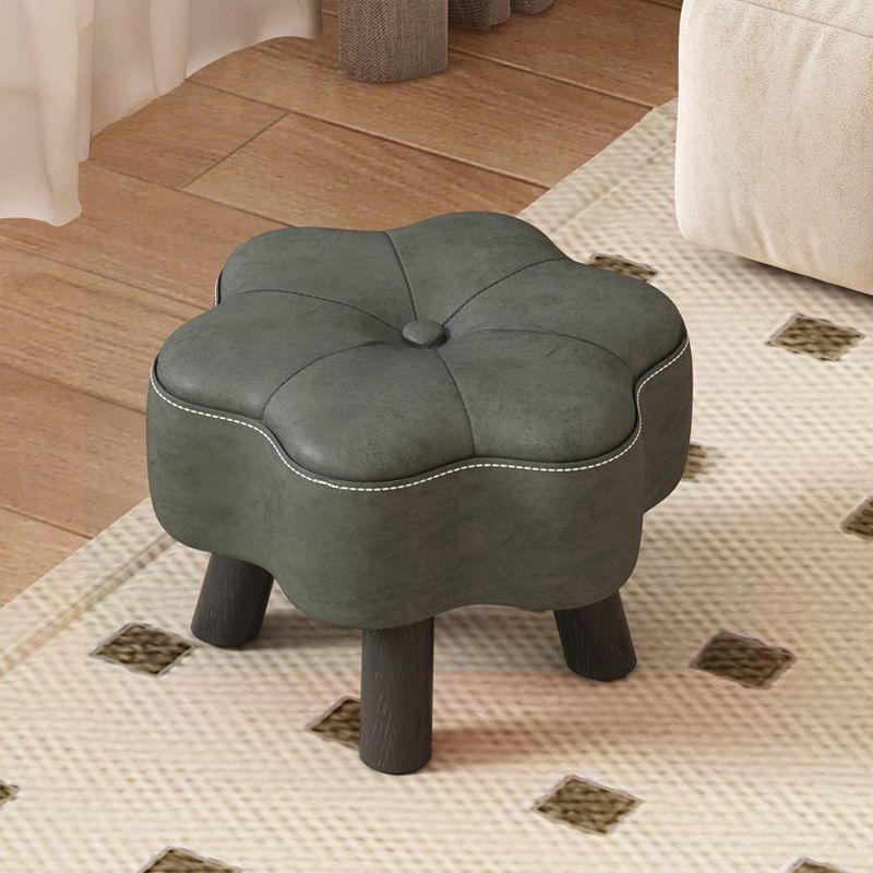 Trendy Unique Solid Color Standard Ottoman in Leatherette with Dove Grey/Green/Cream Upholstery and Button-tufted Design