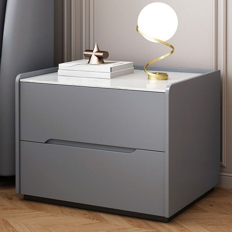 Modish Nightstand With Drawer Organization Featuring 2 Drawers and Stone Countertop
