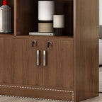 Sepia Flooring Display Stand with 5 Shelves, Secured Cabinet, and Drawers