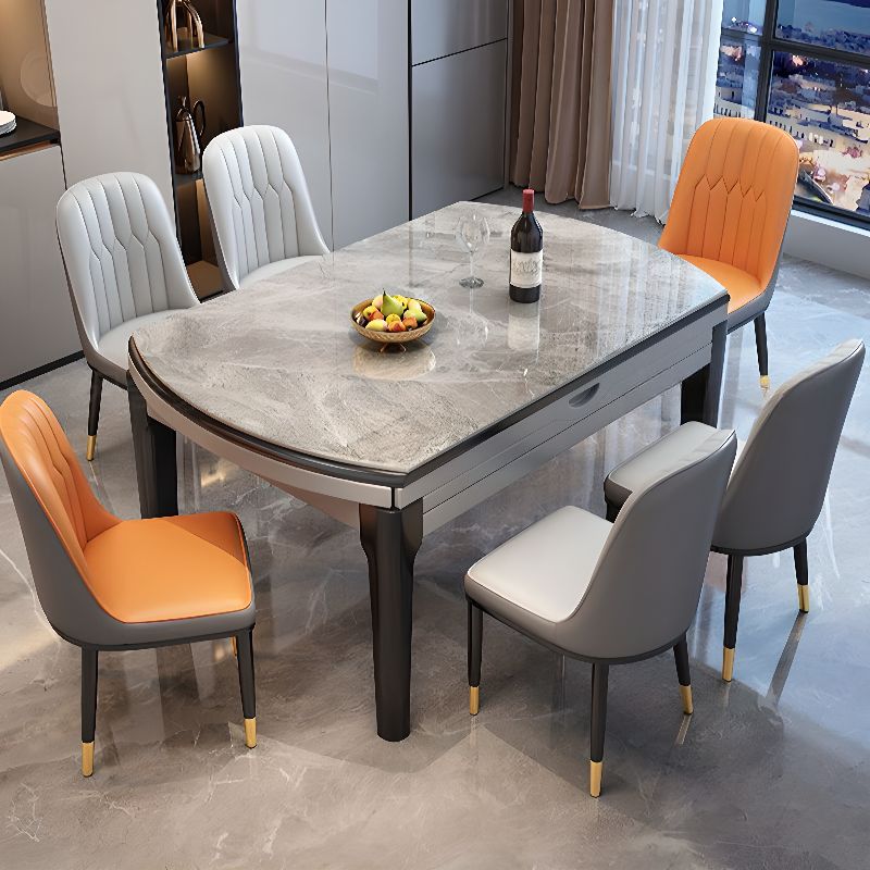 Simplistic Circular-shaped Dining Table with Slate Top and Fold-away Leaf