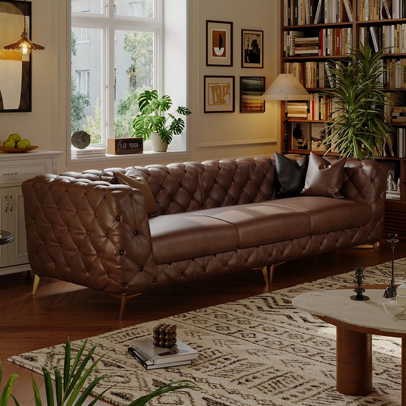 Drawing Room Standard Sofa in Midnight Black/Mocha/Coffee Pu Leather with Armrest and 4 Pillows