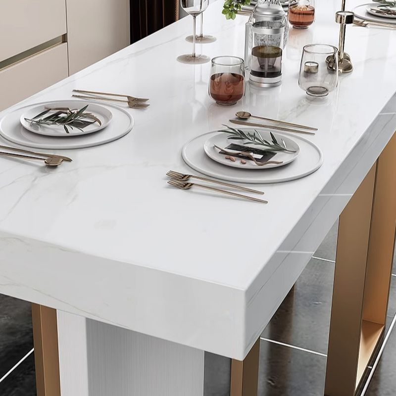 Luxurious High Top Table with White Marble Top, Dual Footing, Seating for 4/6/8, Chalk Color, Rectangle Shape