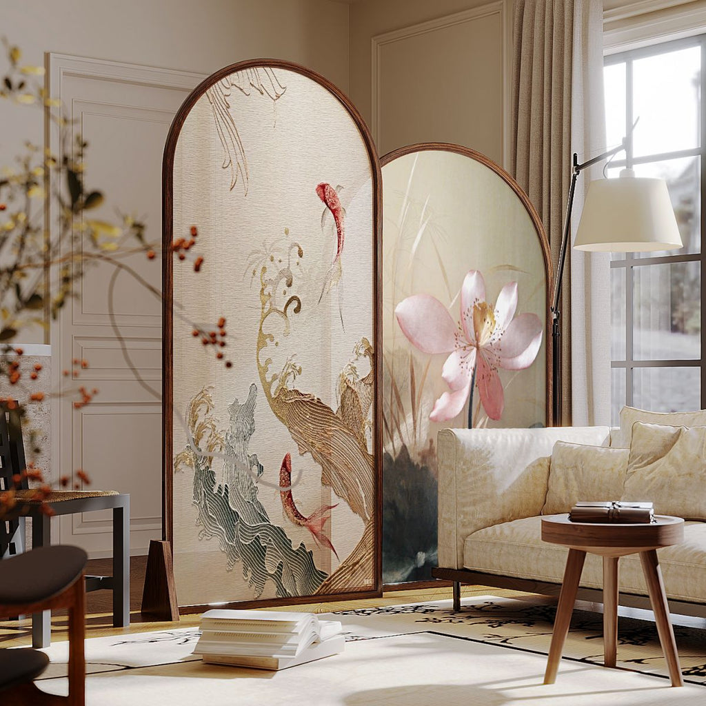 Minimalist Translucent Screen Divider with 2 Panels, Double Sided Print, Gauze Material, and Independent Style
