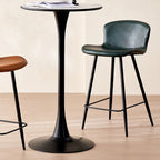 Casual Rawhide Bar Stools in Midnight Black/Jade Green/Caramel with Back Pail Seat and Leg Rest
