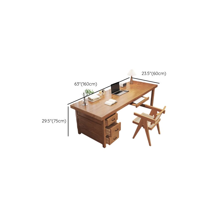 Contemporary Stain Resistant Natural Finish Office Computer Desk with Wood Double Pedestal/Pedestal Base/Sled Base, Drawers Included & With Keyboard Tray