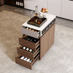 Modish Rectangle Kitchen Island with 3 Drawers, Stone Countertop in Beige
