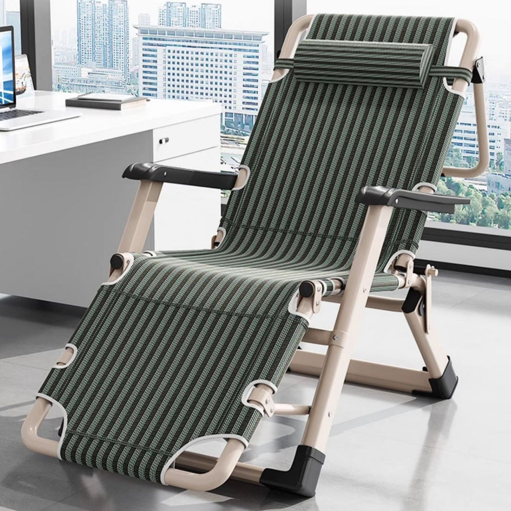 Solid Color/Striped Arm Recliner in Jade Green/Tan with Space-saving Alloy Frame, Standard Base, Locking Back Angle, and Removable Back