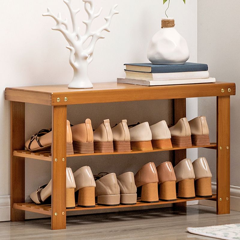 Art Deco Light Brown Bambusa Rectangle Shoe Rack with 2 Shelves for 1-10 Pairs in Drawing Room