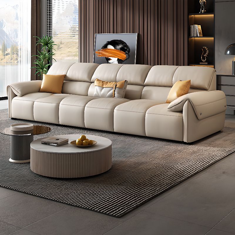 Tear Resistant Leather Sofa Couch in White with 3 Pillows