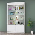 Pale Wood Finish Display Stand with Stockroom, 5 Shelves, Sealed Cabinet, Independent and Encased with Flush Overlay