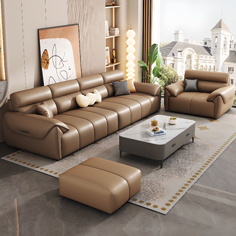 Contemporary Modern Solid Color Water Resistant Standard Sofa in Light Brown for 4-seater/3 with 4 Pillows