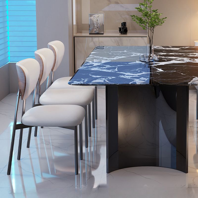 Modern Dirt-resistant Midnight Black Multi-material Construction Fixed Engineered Marble Dining Table with Steel Base for 4/6-person Seating