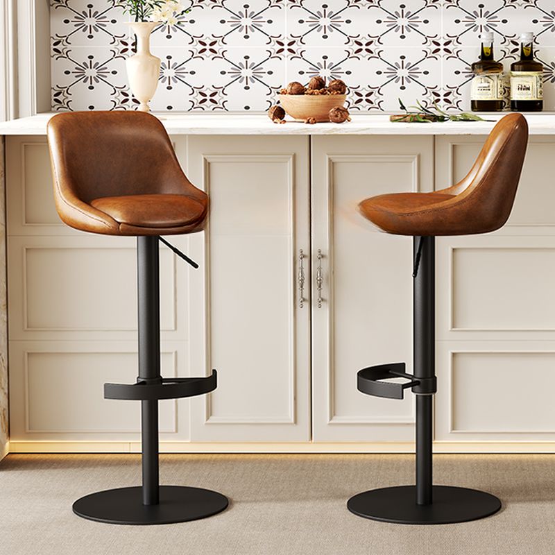 Simplistic Pub Stool with Flexible Height, Light Gray/Yellow/Cappuccino Tanned Hide, Rear Seat Back, Rotating Bucket Style