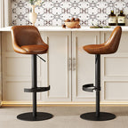 Simplistic Pub Stool with Flexible Height, Light Gray/Yellow/Cappuccino Tanned Hide, Rear Seat Back, Rotating Bucket Style